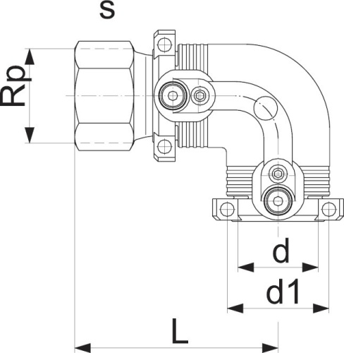 Переход 90° электросварной ПЭ / латунь с внутр. резьбой d63x1 ¼»