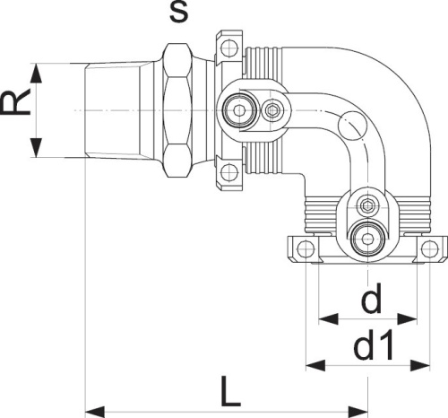 Переход 90° электросварной ПЭ / латунь с нар. резьбой d40x1 ½»